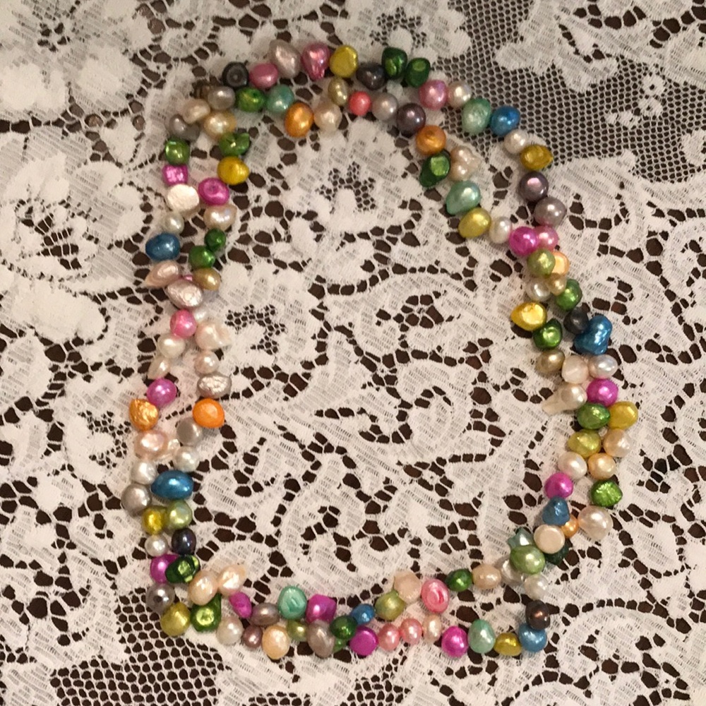 Candy colored genuine pearls 20”